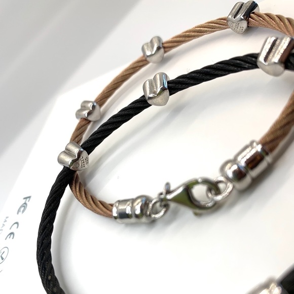 Diamond heart stainless steel and sterling silver bracelet - Picture 7 of 7